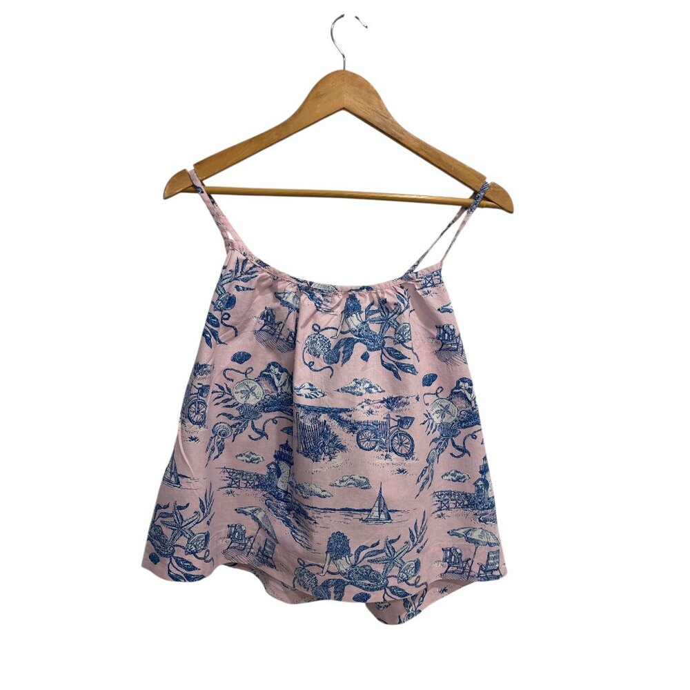 Printfresh Organic Cotton Mermaid Toile Cami Tank Top Pink Blue Size M - Picture 2 of 8